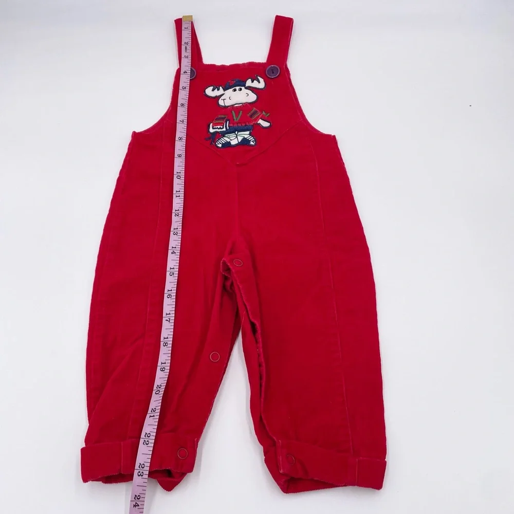 Vintage 90s Baby Togs Red Corduroy Overalls 12 Months Varsity Moose Patch Cotton